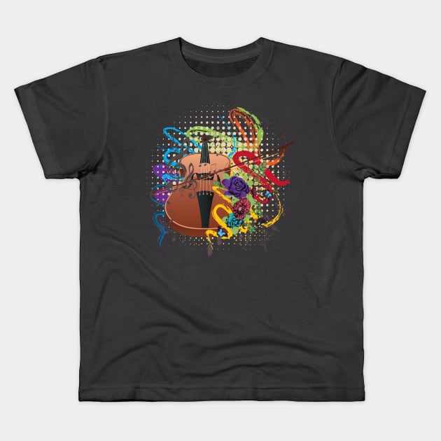 Grunge Violin Illustration Kids T-Shirt by AnnArtshock
